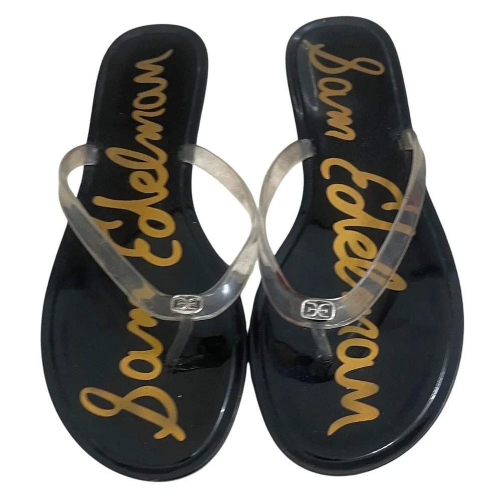 Sam Edelman Gekko Black Clear Jelly Thong Sandals Womens 10 Flat Summer Beach